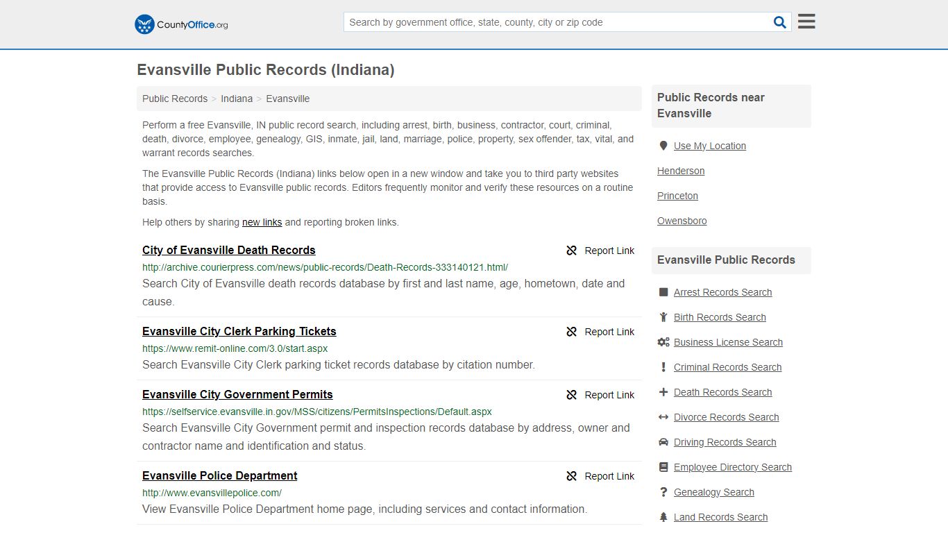 Public Records - Evansville, IN (Business, Criminal, GIS, Property ...