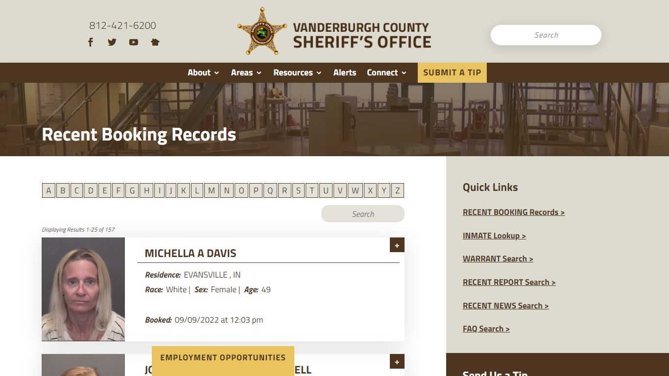 Recent Booking Records - Vanderburgh County Sheriff's Office